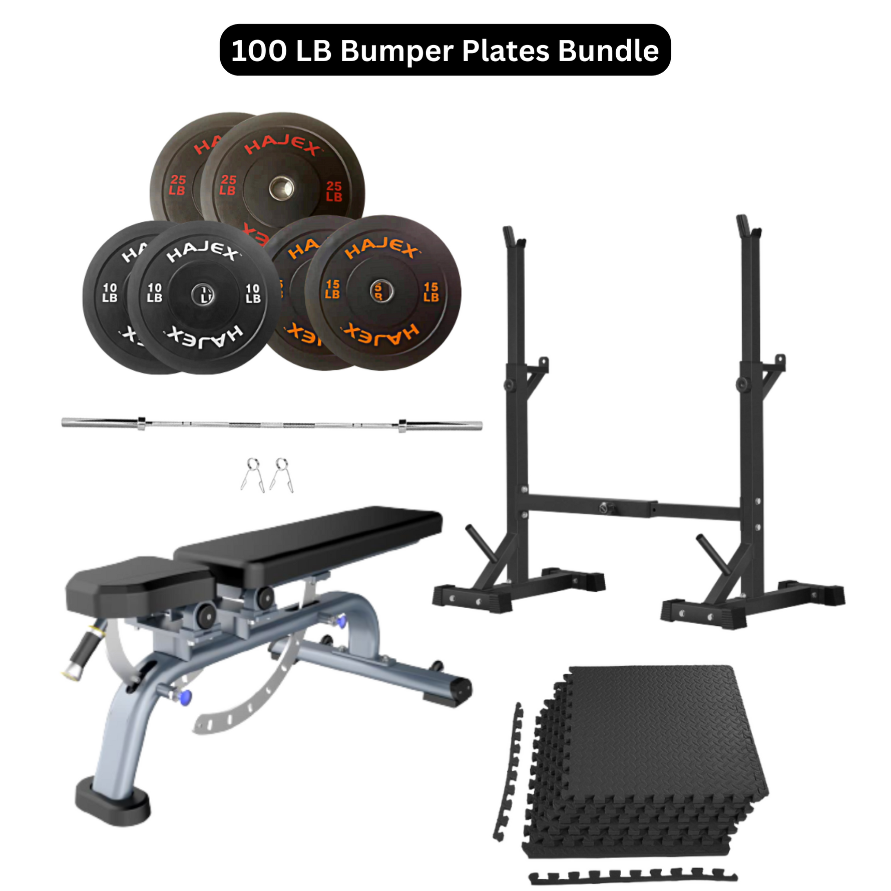 Bench Press Stack with Squat Rack, Weight Plates and Barbell Bar