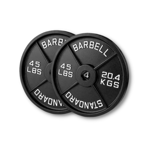 Squat Rack, Bench, Barbell & Weight Plates Stack